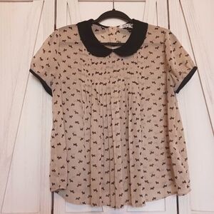 Forever 21 Scottie Dog Print Peter Pan Collar Top - L